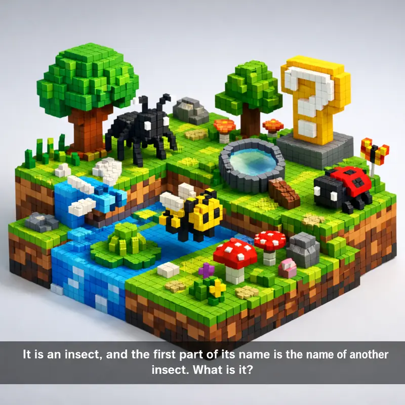 Illustration for riddle: It is an insect, and the first part of its name is the name of another insect. What is it?