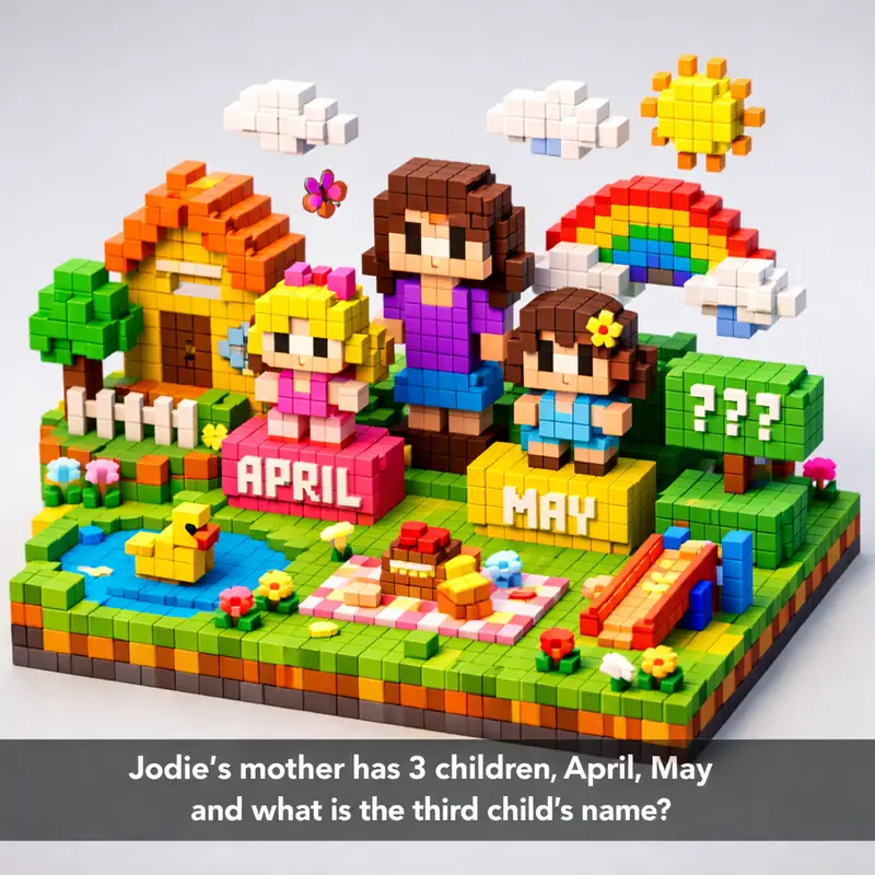 Illustration for riddle: Jodie's mother has 3 children, April, May and what is the third child's name?