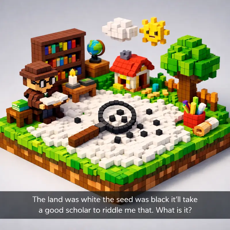 Illustration for riddle: The land was white the seed was black it'll take a good scholar to riddle me that. What is it?