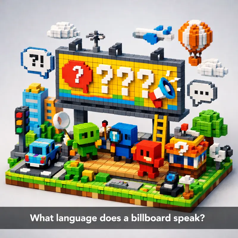 Illustration for riddle: What language does a billboard speak?
