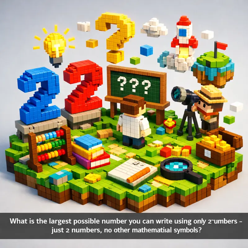 Illustration for riddle: What is the largest possible number you can write using only 2 numbers - just 2 numbers, no other ma