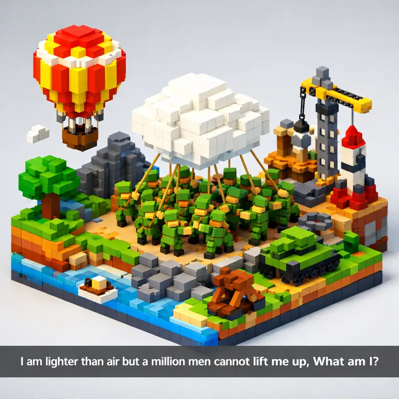 Illustration for riddle: I am lighter than air but a million men cannot lift me up, What am I?