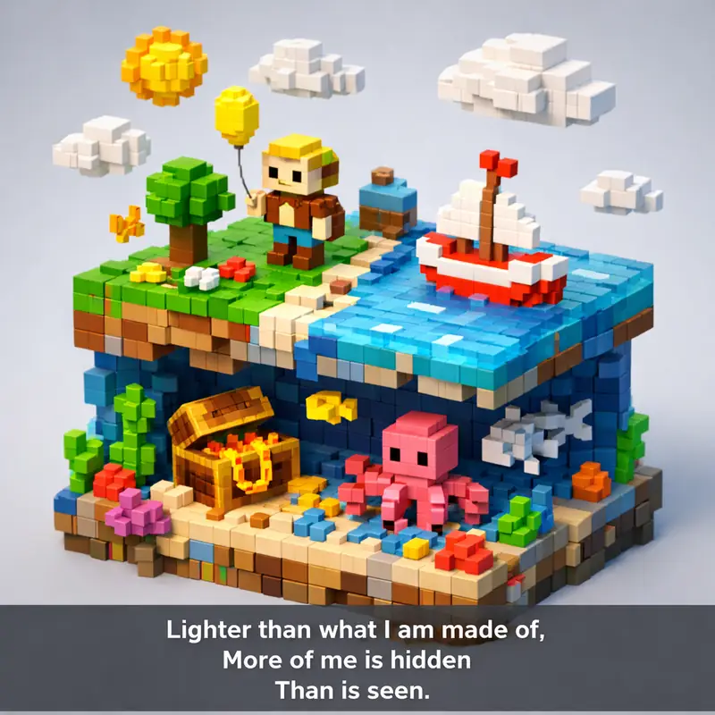 Lighter than what I am made of,
More of me is hidden Than is seen.