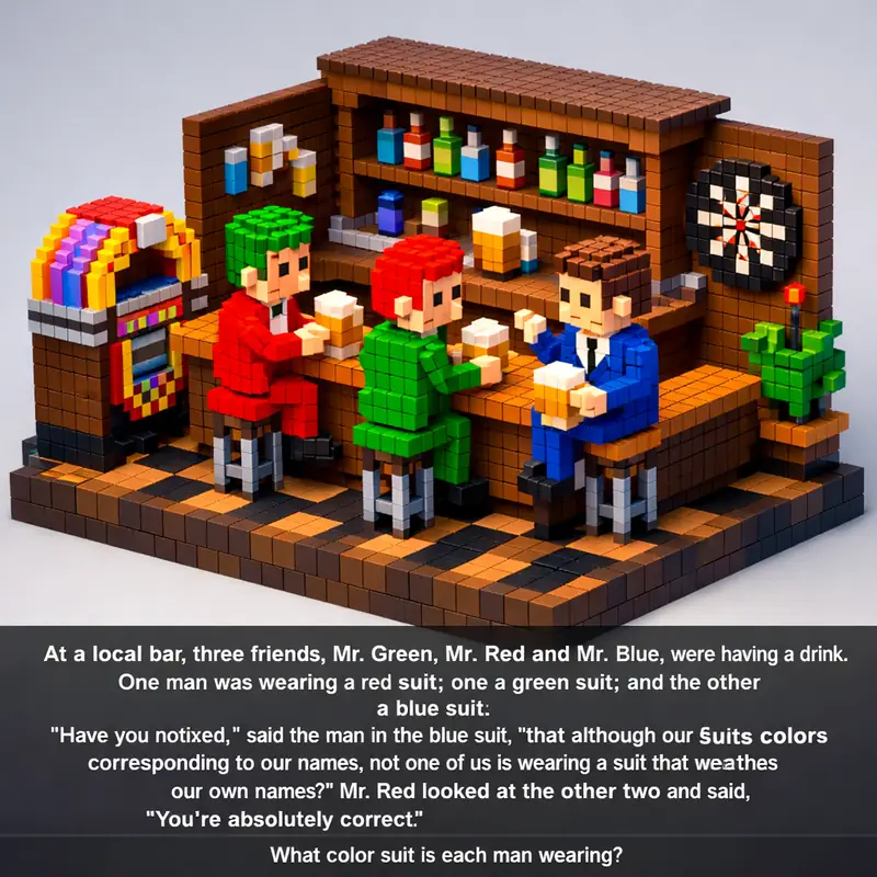 Illustration for riddle: At a local bar, three friends, Mr. Green, Mr. Red and Mr. Blue, were having a drink. One man was wea