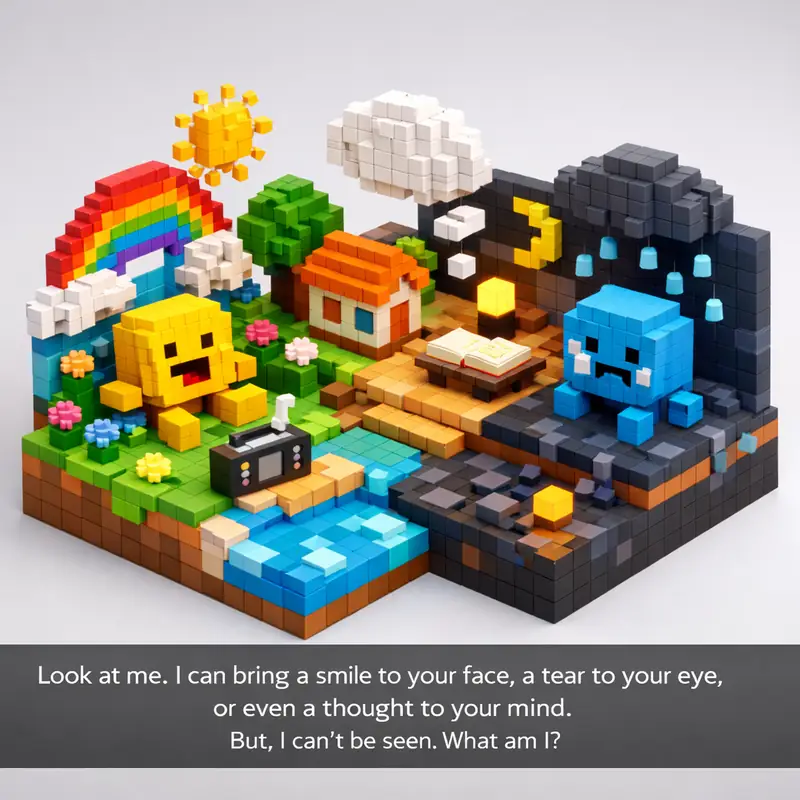 Illustration for riddle: Look at me. I can bring a smile to your face, a tear to your eye, or even a thought to your mind. Bu