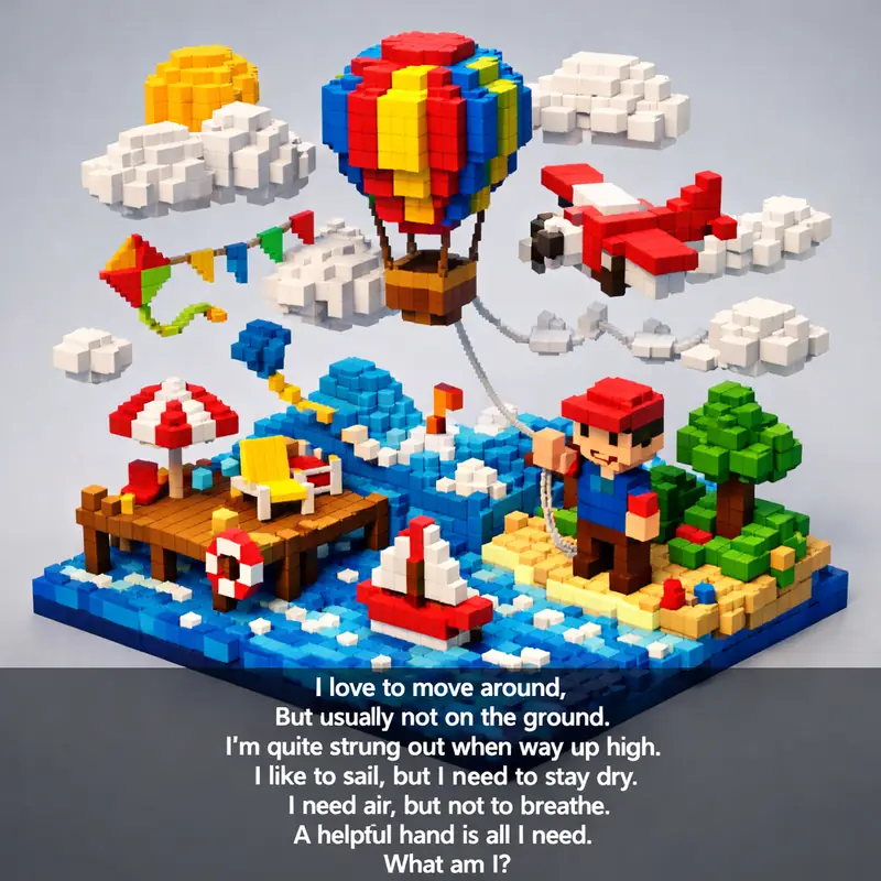 Illustration for riddle: I love to move around,
But usually not on the ground.
I'm quite strung out when way up high.
I like