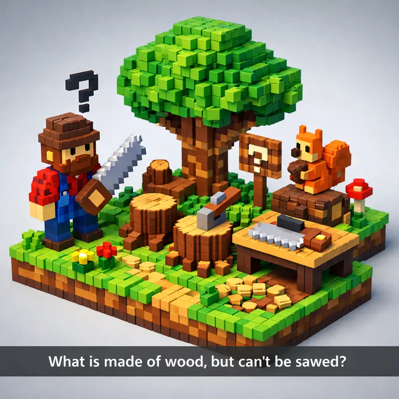 Illustration for riddle: What is made of wood, but can't be sawed?