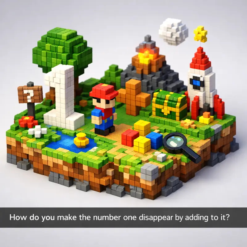 Illustration for riddle: How do you make the number one disappear by adding to it?
