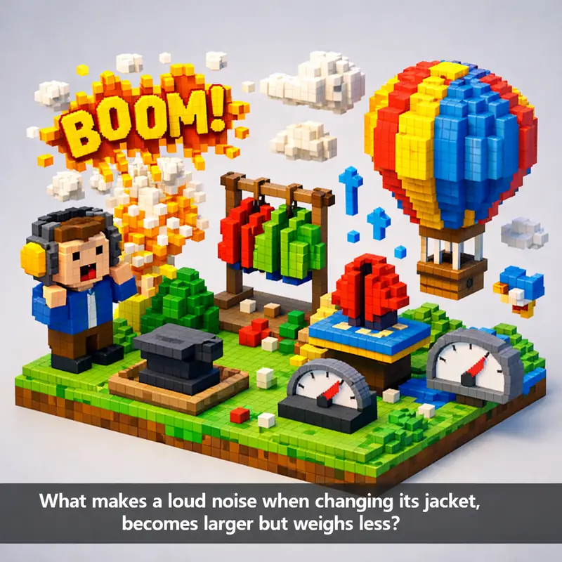 Illustration for riddle: What makes a loud noise when changing its jacket, becomes larger but weighs less?