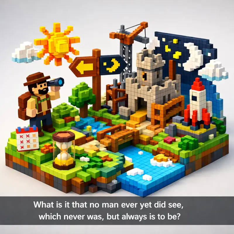 Illustration for riddle: What is it that no man ever yet did see, which never was, but always is to be?