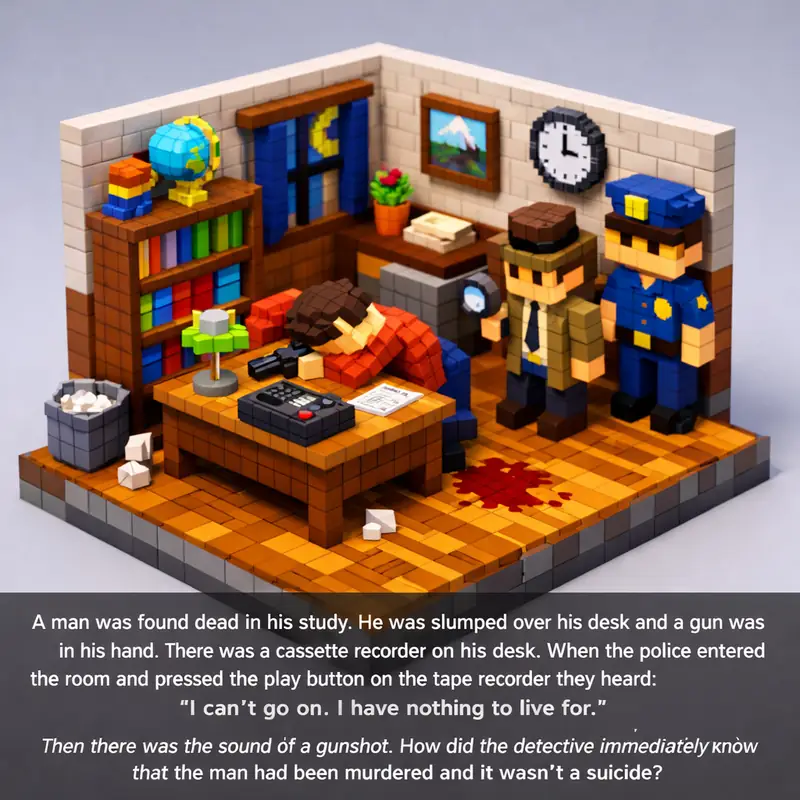 A man was found dead in his study. He was slumped over his desk and a gun was in...