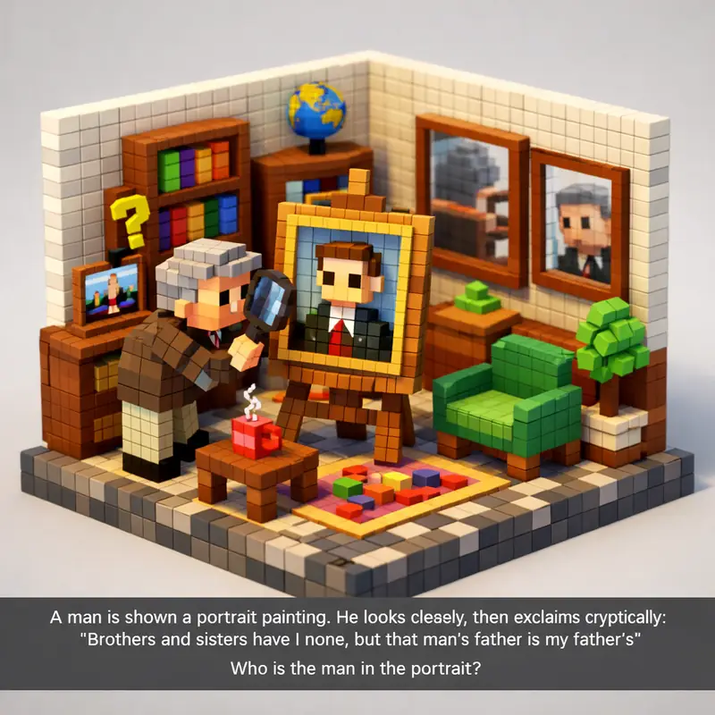 Illustration for riddle: A man is shown a portrait painting. He looks closely, then exclaims rather cryptically: "Brothers an