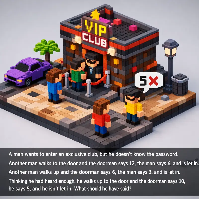 Illustration for riddle: A man wants to enter an exclusive club, but he doesn't know the password. Another man walks to the d