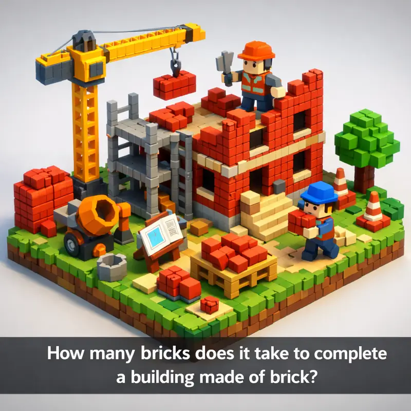 Illustration for riddle: How many bricks does it take to complete a building made of brick?