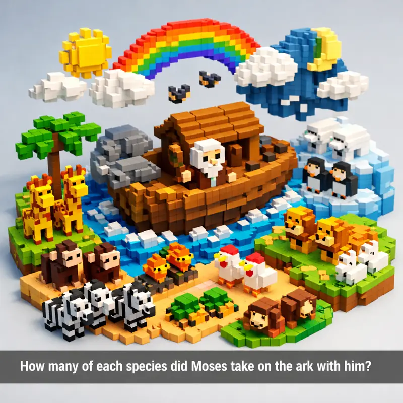 Illustration for riddle: How many of each species did Moses take on the ark with him?