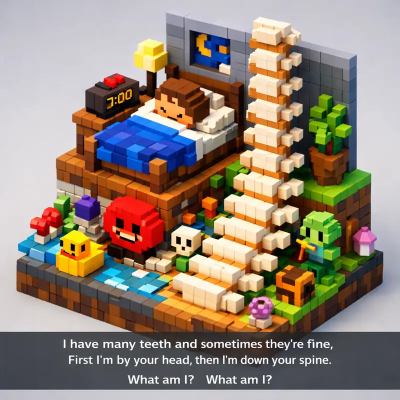 Illustration for riddle: I have many teeth and sometimes they're fine,
First I'm by your head, then I'm down your spine.
Wha