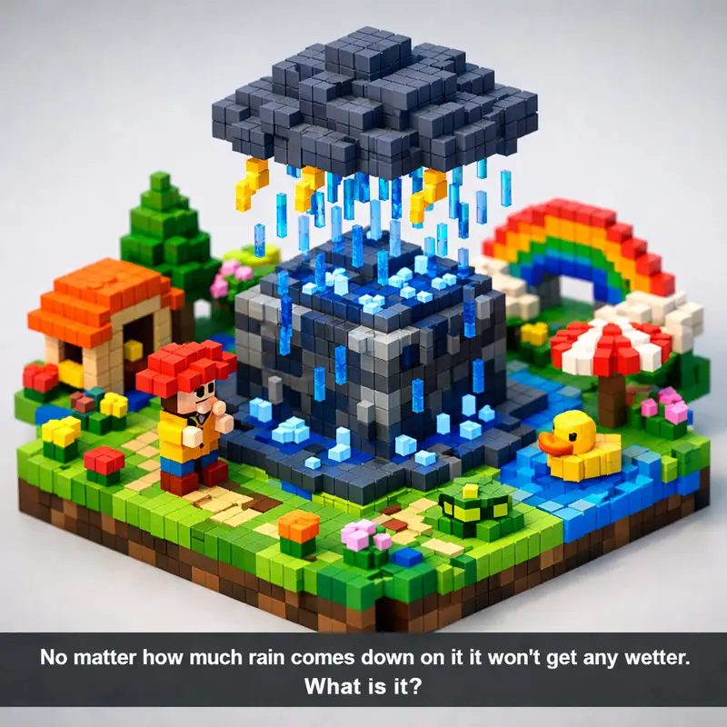 Illustration for riddle: No matter how much rain comes down on it it won't get any wetter.
What is it?