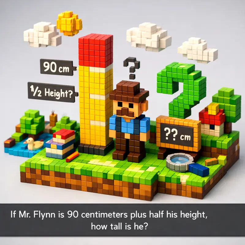 Illustration for riddle: If Mr. Flynn is 90 centimeters plus half his height, how tall is he?
