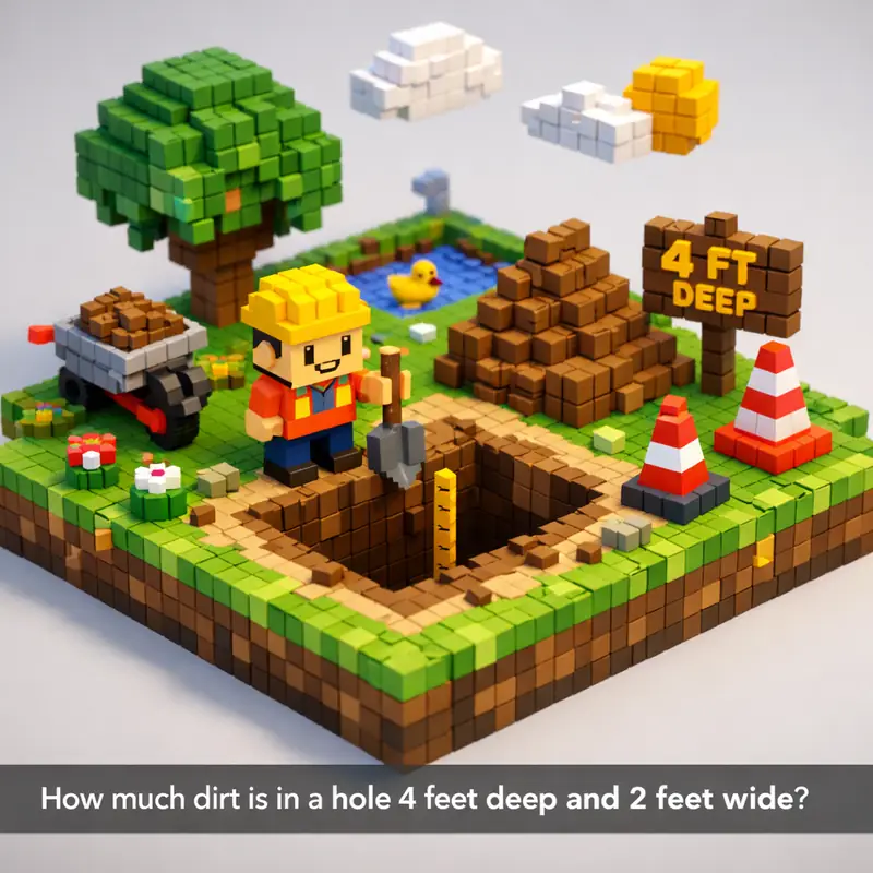 Illustration for riddle: How much dirt is in a hole 4 feet deep and 2 feet wide?