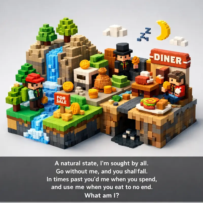 Illustration for riddle: A natural state, I'm sought by all.
Go without me, and you shall fall.
In times past you'd me when y