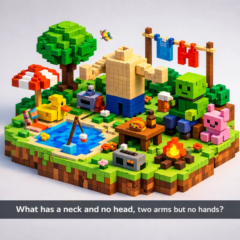 Illustration for riddle: What has a neck and no head, two arms but no hands?