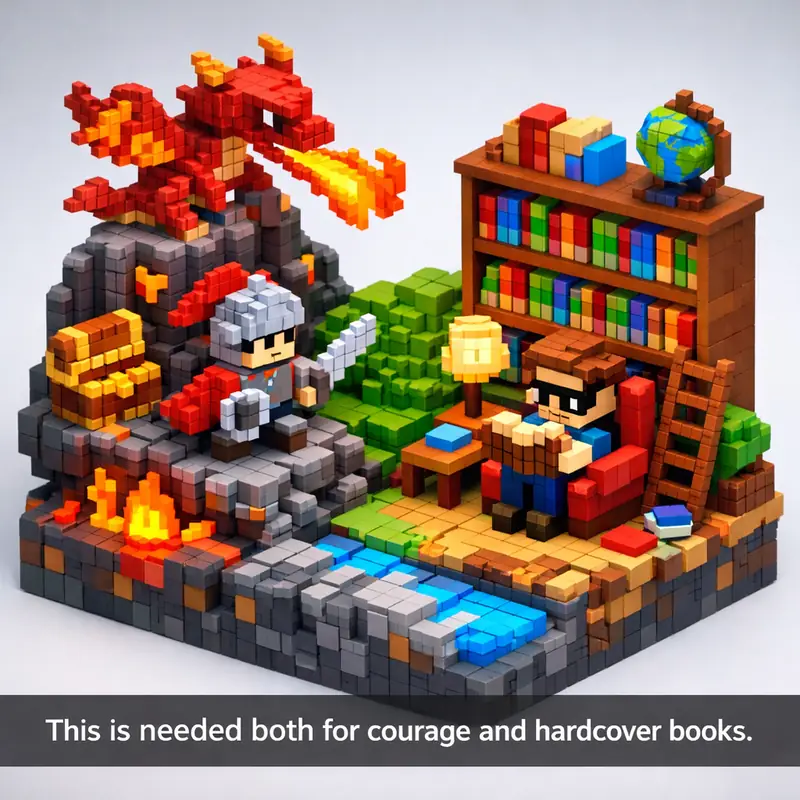 Illustration for riddle: This is needed both for courage and hardcover books.