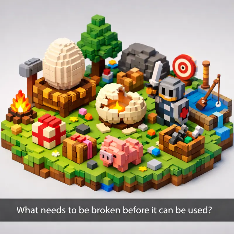 Illustration for riddle: What needs to be broken before it can be used?