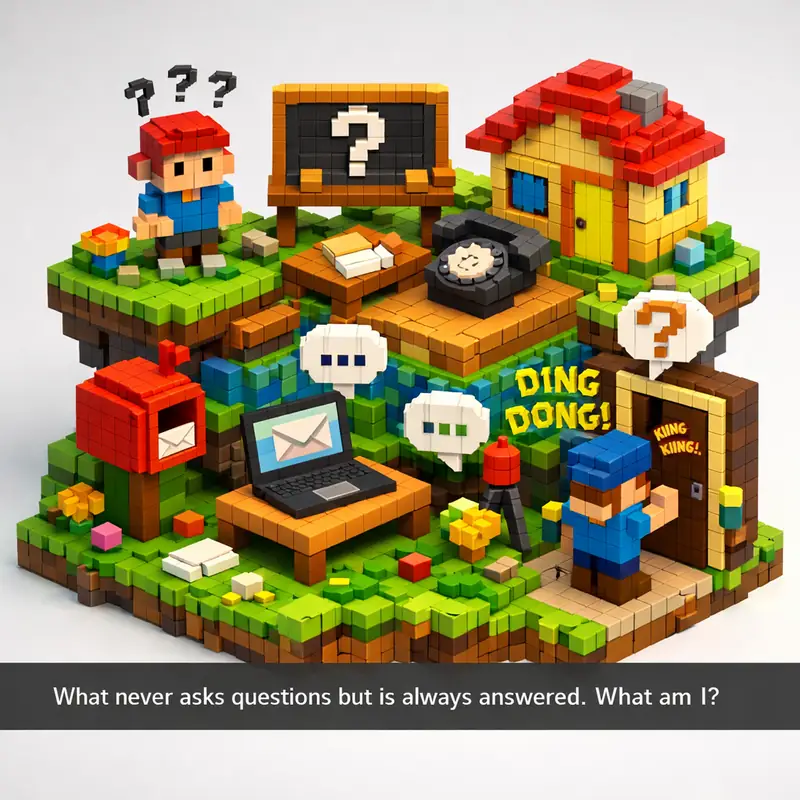 Illustration for riddle: What never asks questions but is always answered. What am I?