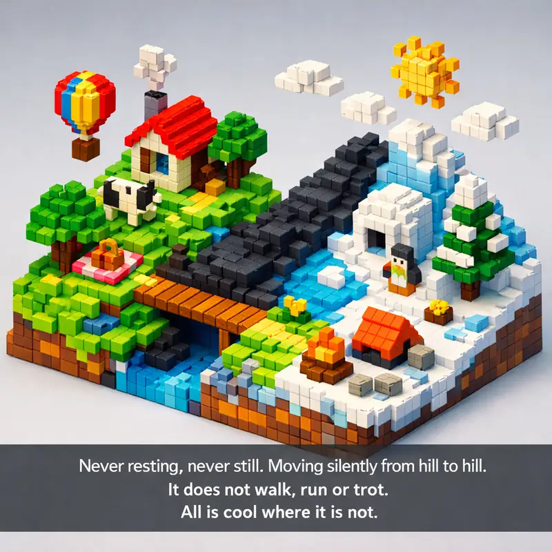 Illustration for riddle: Never resting, never still. Moving silently from hill to hill. It does not walk, run or trot. All is