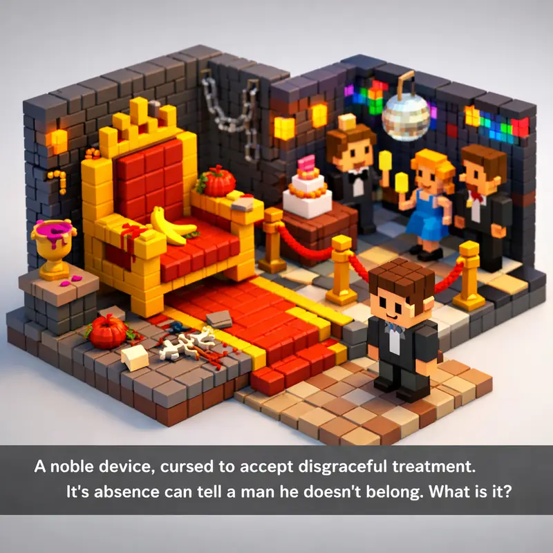 Illustration for riddle: A noble device, cursed to accept disgraceful treatment. It's absence can tell a man he doesn't belon