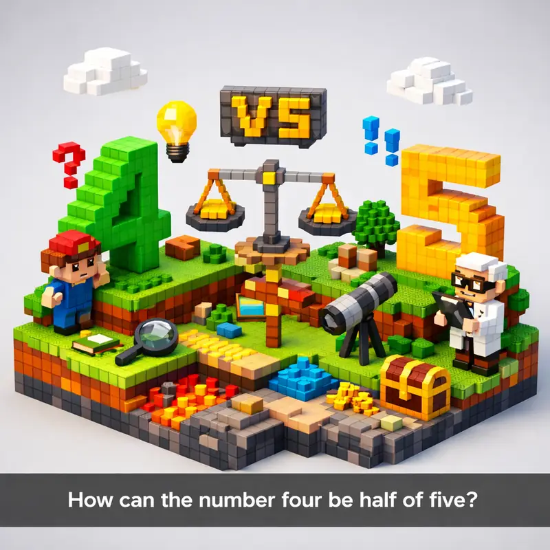 Illustration for riddle: How can the number four be half of five?