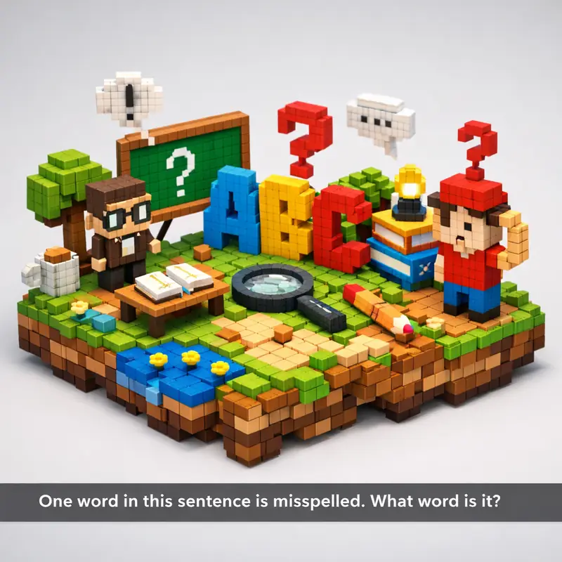 Illustration for riddle: One word in this sentence is misspelled. What word is it?