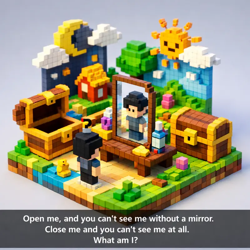 Illustration for riddle: Open me, and you can't see me without a mirror. Close me and you can't see me at all.
What am I?