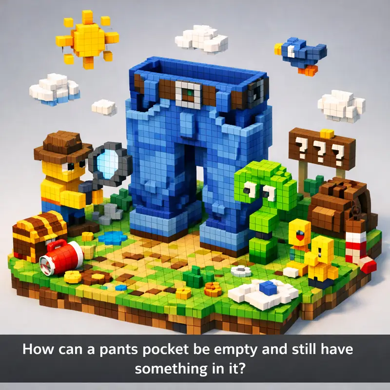 Illustration for riddle: How can a pants pocket be empty and still have something in it?