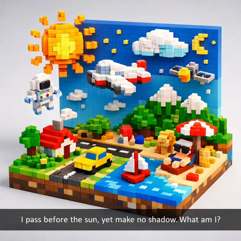 Illustration for riddle: I pass before the sun, yet make no shadow. What am I?