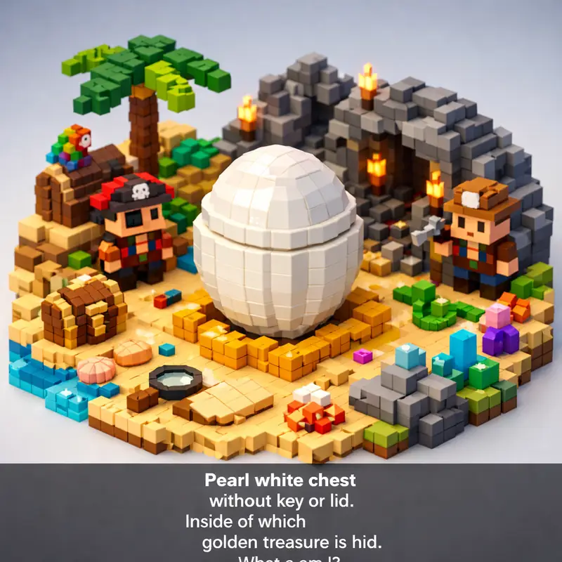 Illustration for riddle: Pearl white chest
without key or lid.
Inside of which
golden treasure is hid.
What am I?