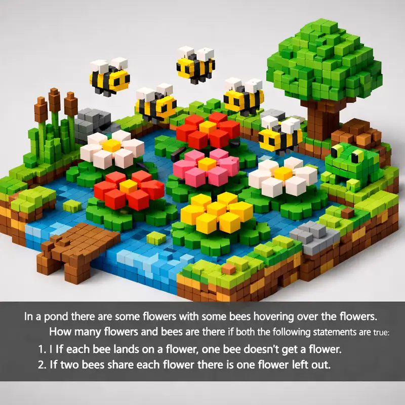In a pond there are some flowers with some bees hovering over the flowers. How m...