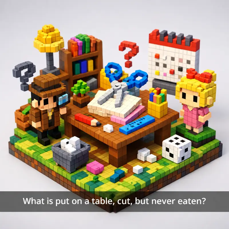 Illustration for riddle: What is put on a table, cut, but never eaten?