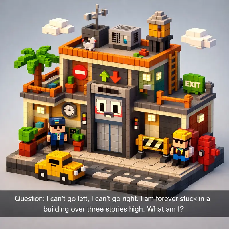 Illustration for riddle: Question: I can't go left, I can't go right. I am forever stuck in a building over three stories hig