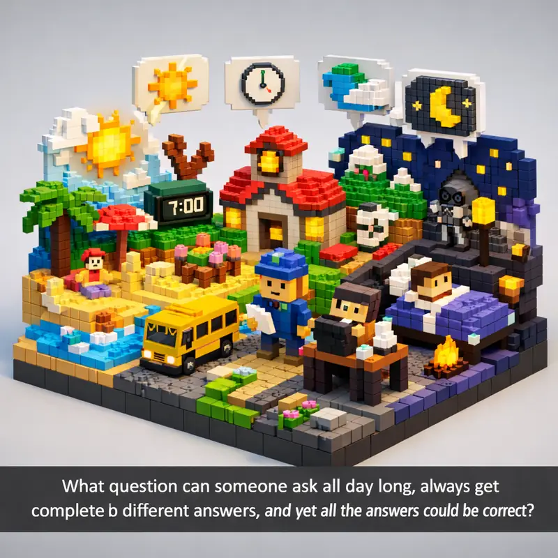 Illustration for riddle: What question can someone ask all day long, always get completely different answers, and yet all the