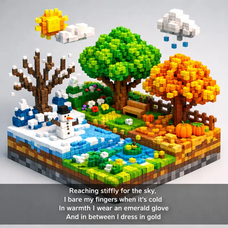 Illustration for riddle: Reaching stiffly for the sky,
I bare my fingers when it's cold
In warmth I wear an emerald glove
And