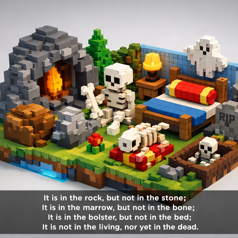 Illustration for riddle: It is in the rock, but not in the stone; It is in the marrow, but not in the bone;
It is in the bols