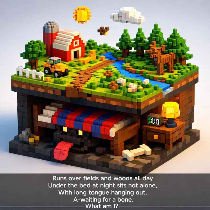 Runs over fields and woods all day
Under the bed at night sits not alone,
With l...