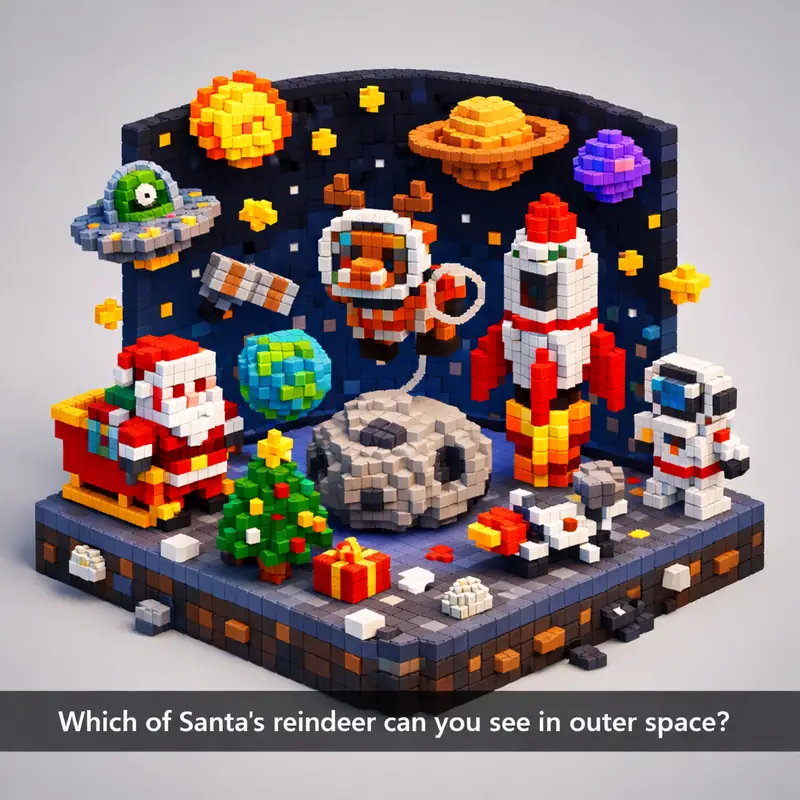Illustration for riddle: Which of Santa's reindeer can you see in outer space?