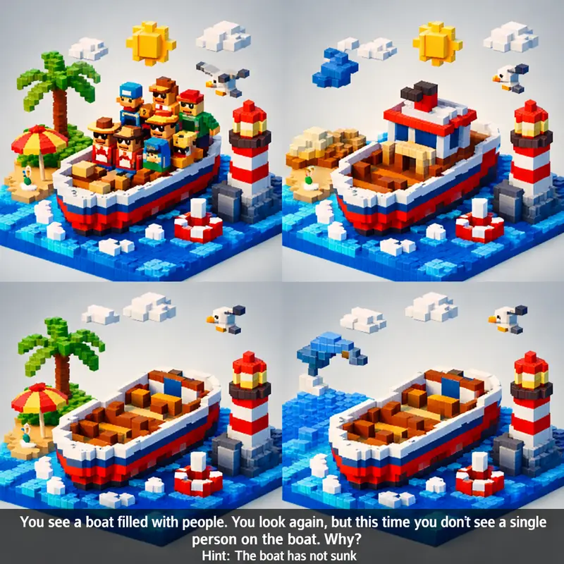 Illustration for riddle: You see a boat filled with people. You look again, but this time you don't see a single person on th