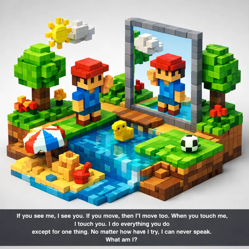 Illustration for riddle: If you see me, I see you. If you move, then I'll move too. When you touch me, I touch you. I do ever