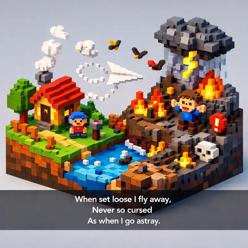 Illustration for riddle: When set loose
I fly away,
Never so cursed
As when I go astray.