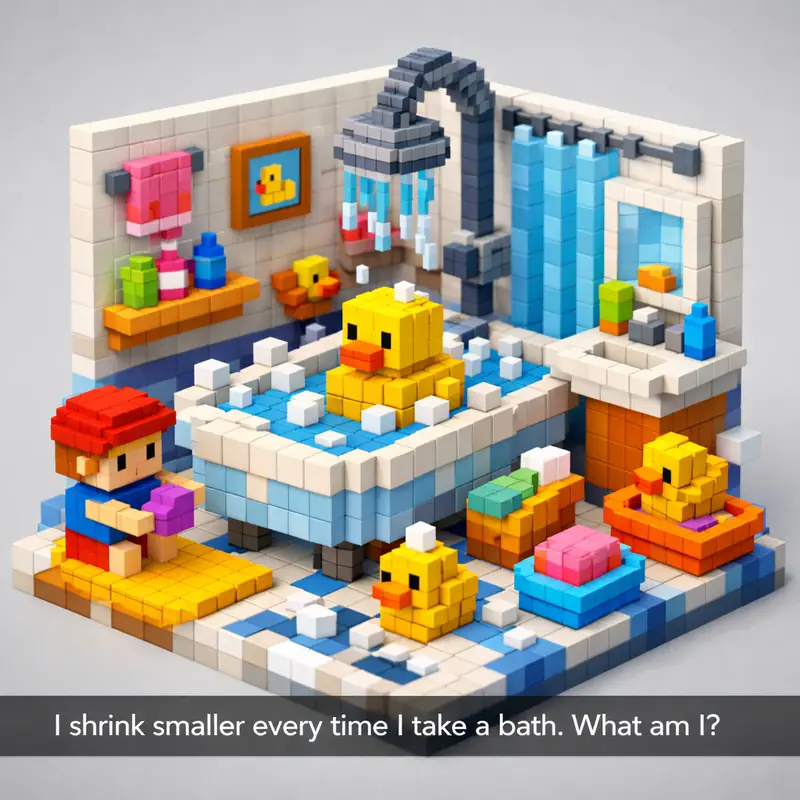 Illustration for riddle: I shrink smaller every time I take a bath. What am I?