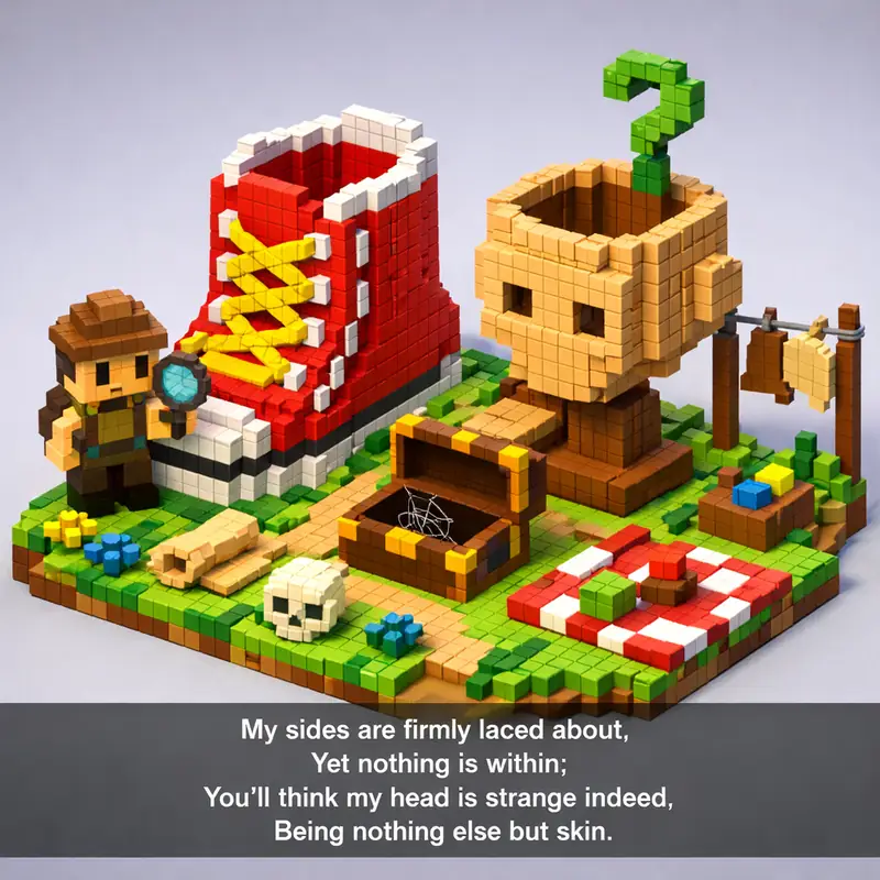 My sides are firmly laced about,
Yet nothing is within;
You'll think my head is...