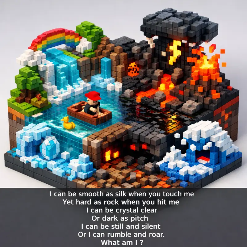 Illustration for riddle: I can be smooth as silk when you touch me
Yet hard as rock when you hit me
I can be crystal clear
Or